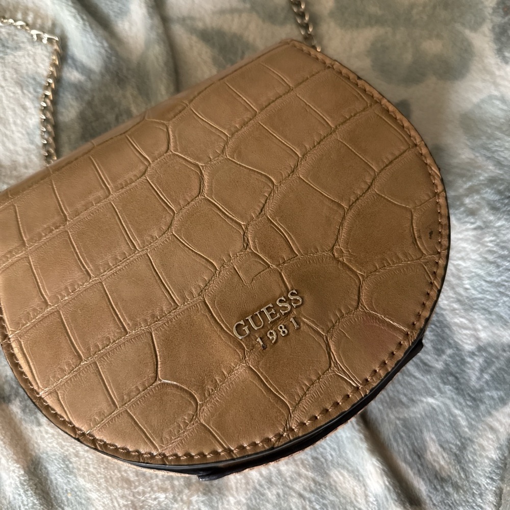 Guess Tan Croc-Embossed Crossbody Bag